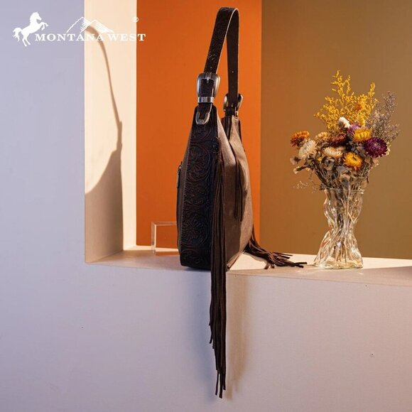 Montana West Floral Tooled Concealed Carry Hobo - Picture 13 of 16